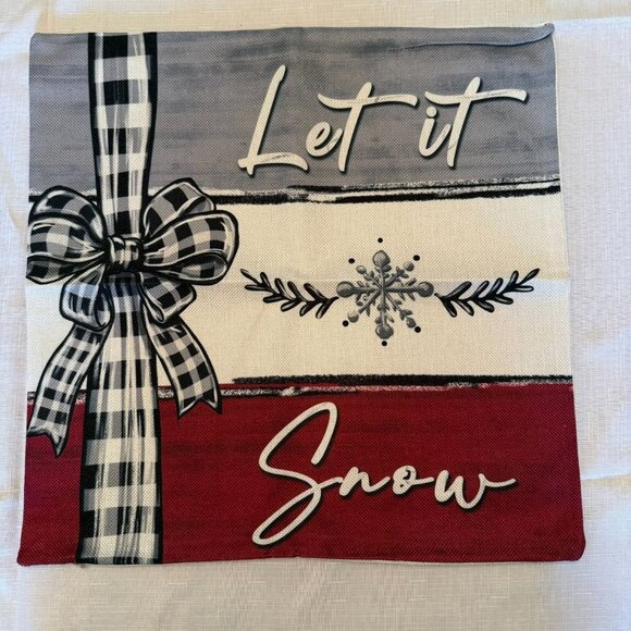 Winter - Let It Snow - Pillow Cover Decor Plaid Bow Snowflake Throw Pillow Cover - Picture 3 of 8